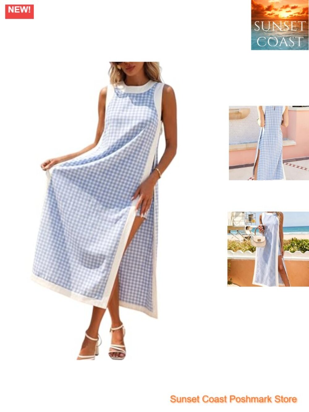 Women's Gingham Plaid 2-Piece Sleeveless Maxi Dress & Shorts Set Cotton